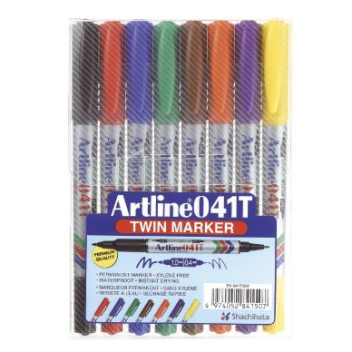 ARTLINE alt Märkpenna Artline EK-041T Twin Marker set med 8 färger