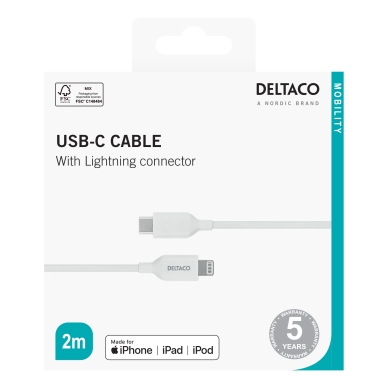 DELTACO alt Deltaco Ladekabel USB-C til Lightning, 2 m, hvit