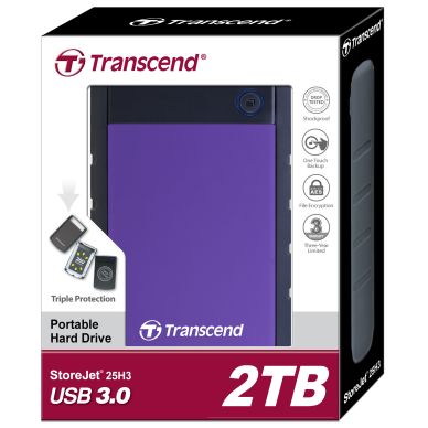 Transcend alt Transcend 2,5” ulkoinen kovalevy, 2TB USB 3.0, violetti