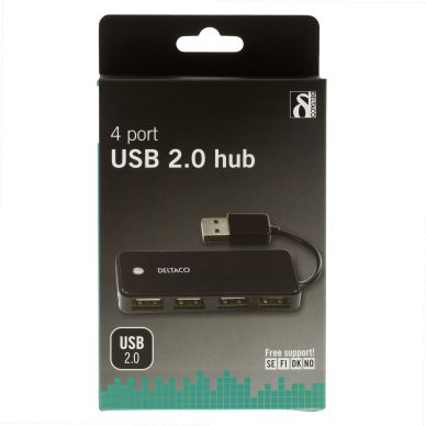 DELTACO alt DELTACO USB 2.0 hub, 4xType A hun, sort