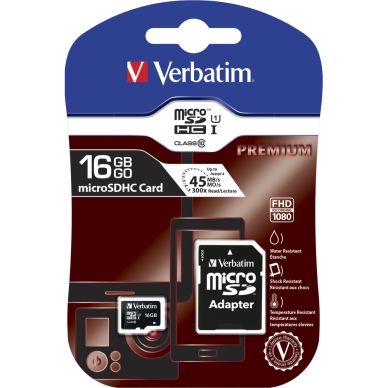VERBATIM alt Verbatim 16GB MicroSDHC Minnekort med adapter, Class 10