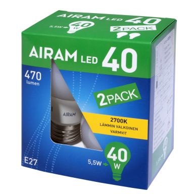 AIRAM alt Airam LED 5,5W/827 E27 2-pakkaus