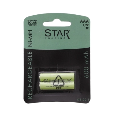 Star Trading alt Oppladbare batterier for solcellelamper AAA 1,2V 600mAh