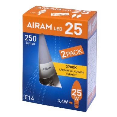 AIRAM alt LED-lamppu E14 3W 2700K 250 lumen 2-pakkaus