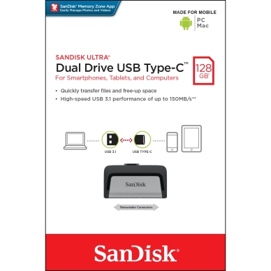 SANDISK alt Sandisk USB -muistikortti 3.1 Ultra Dual 128GB Typ C