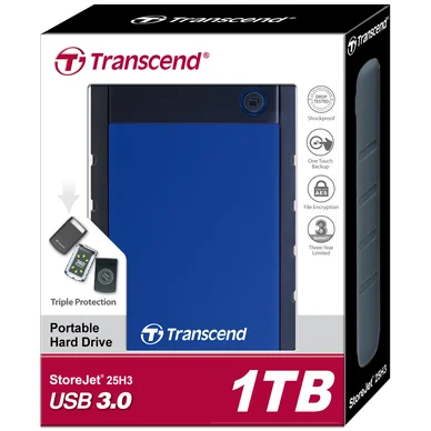 Transcend 2,5" extern hårddisk, 1TB USB 3.0, blå