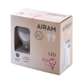 Airam LED A60 7W/827 E27 2-pakk