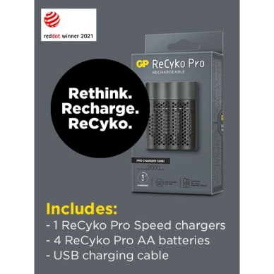 GP BATTERIES alt GP ReCyko Pro Batterilader USB inkl. 4 AA batterier